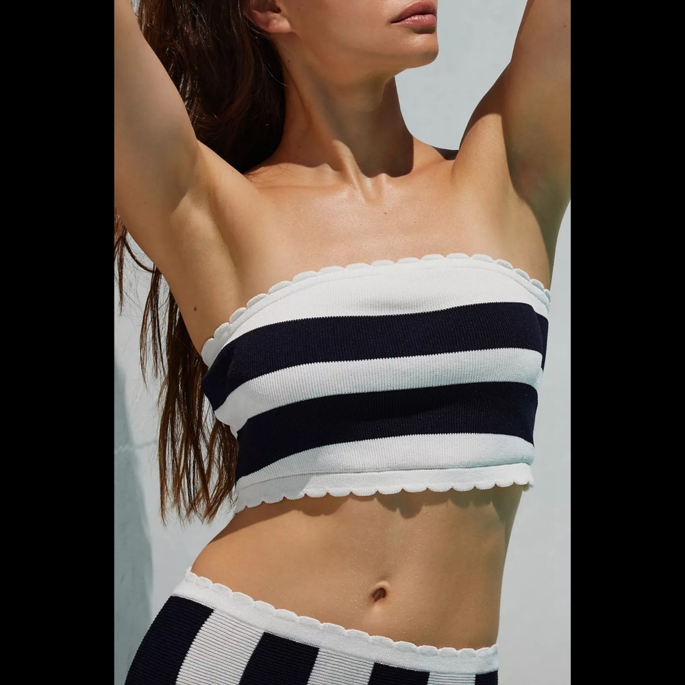 Anthropologie The Mandy Striped Strapless Top Black And White Women's Size XL